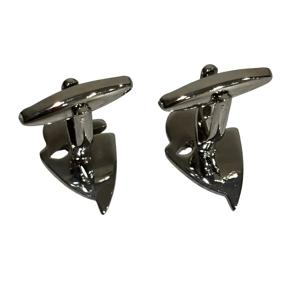 Sail boat shaped silver tone cufflinks nautical theme cuff links for man